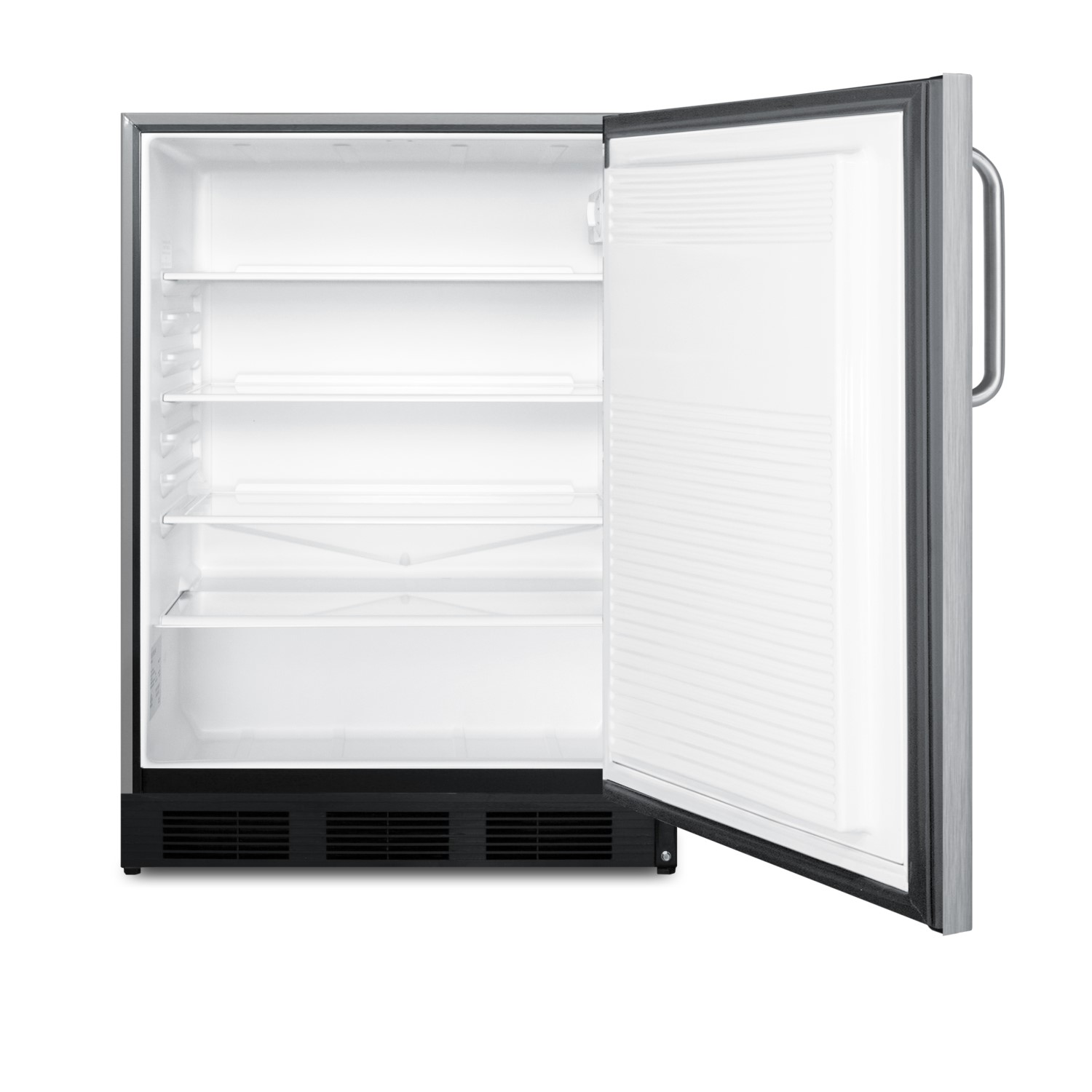 Commercial outdoor all-refrigerator for built-in or freestanding use, with a complete stainless steel exterior